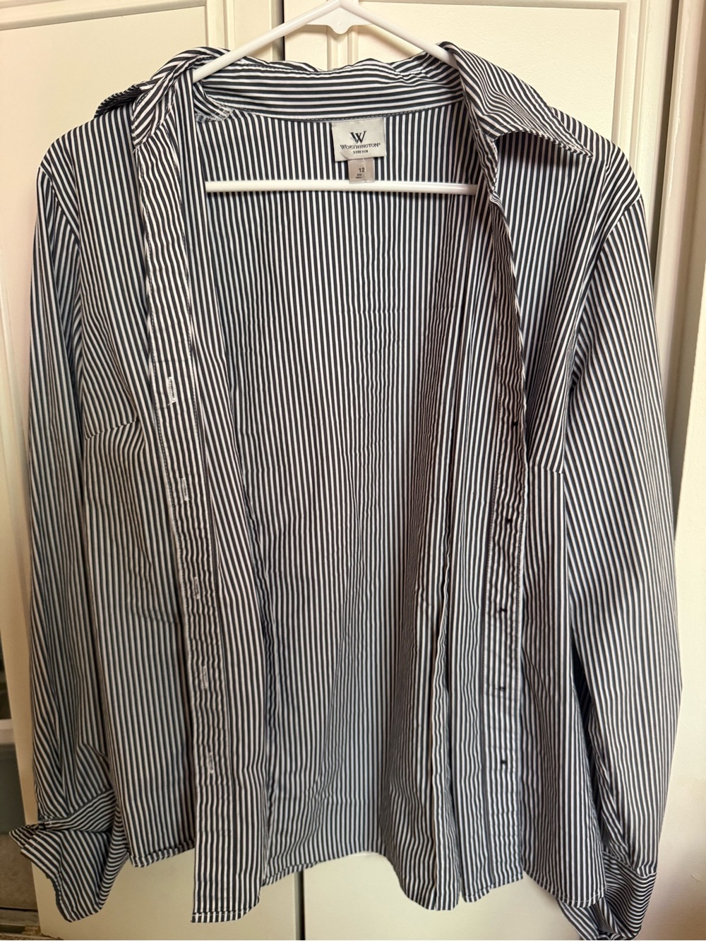 Worthington Black and White Striped Button-Down Shirt